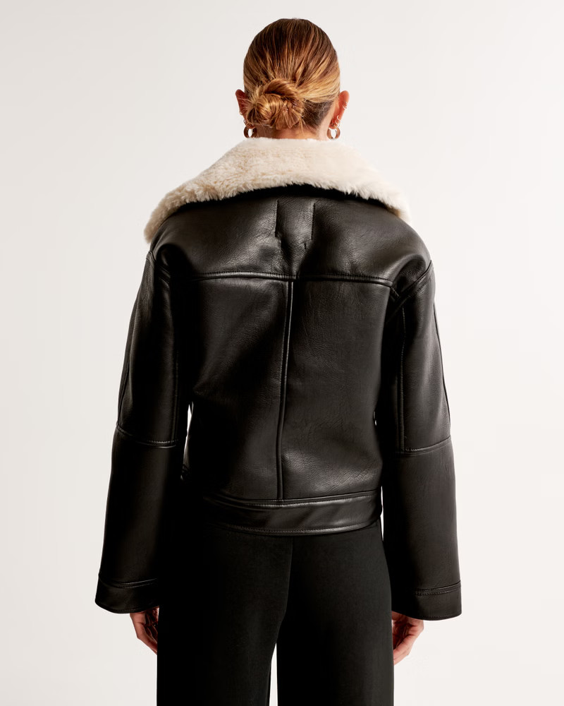 Women's Vegan Leather Shearling Biker Jacket | Women's Coats & Jackets | Abercrombie.com | Abercrombie & Fitch (US)