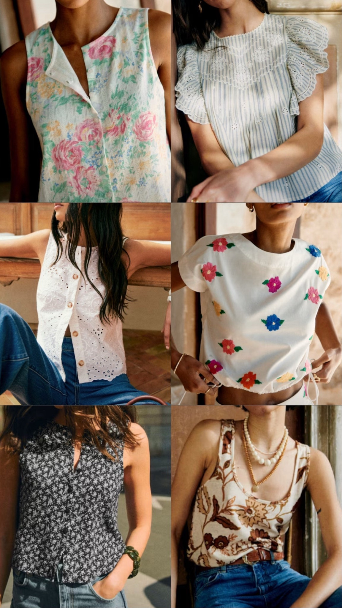 Summer tops, embroidered flower, top, cropped tank, flower tank, cottage, core vibes, French girl, Sézane 