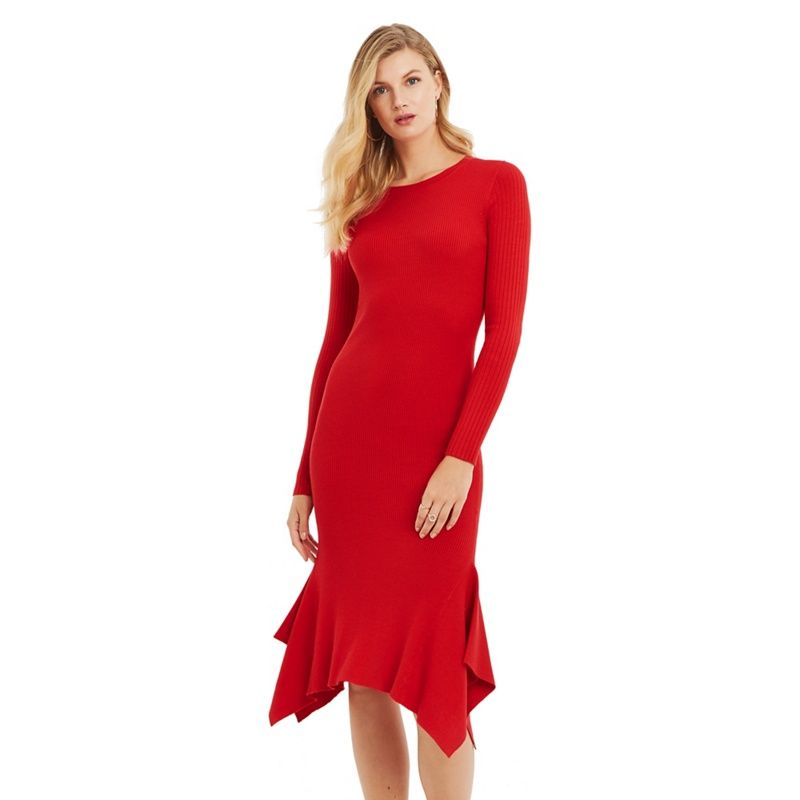 Oasis - Mid Red 'Lola' Hanky Hem Dress | Debenhams UK