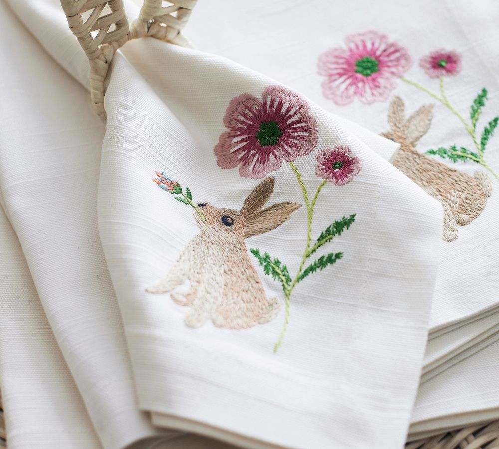 Spring Garden Cotton Embroidered Napkins - Set of 4 | Pottery Barn (US)