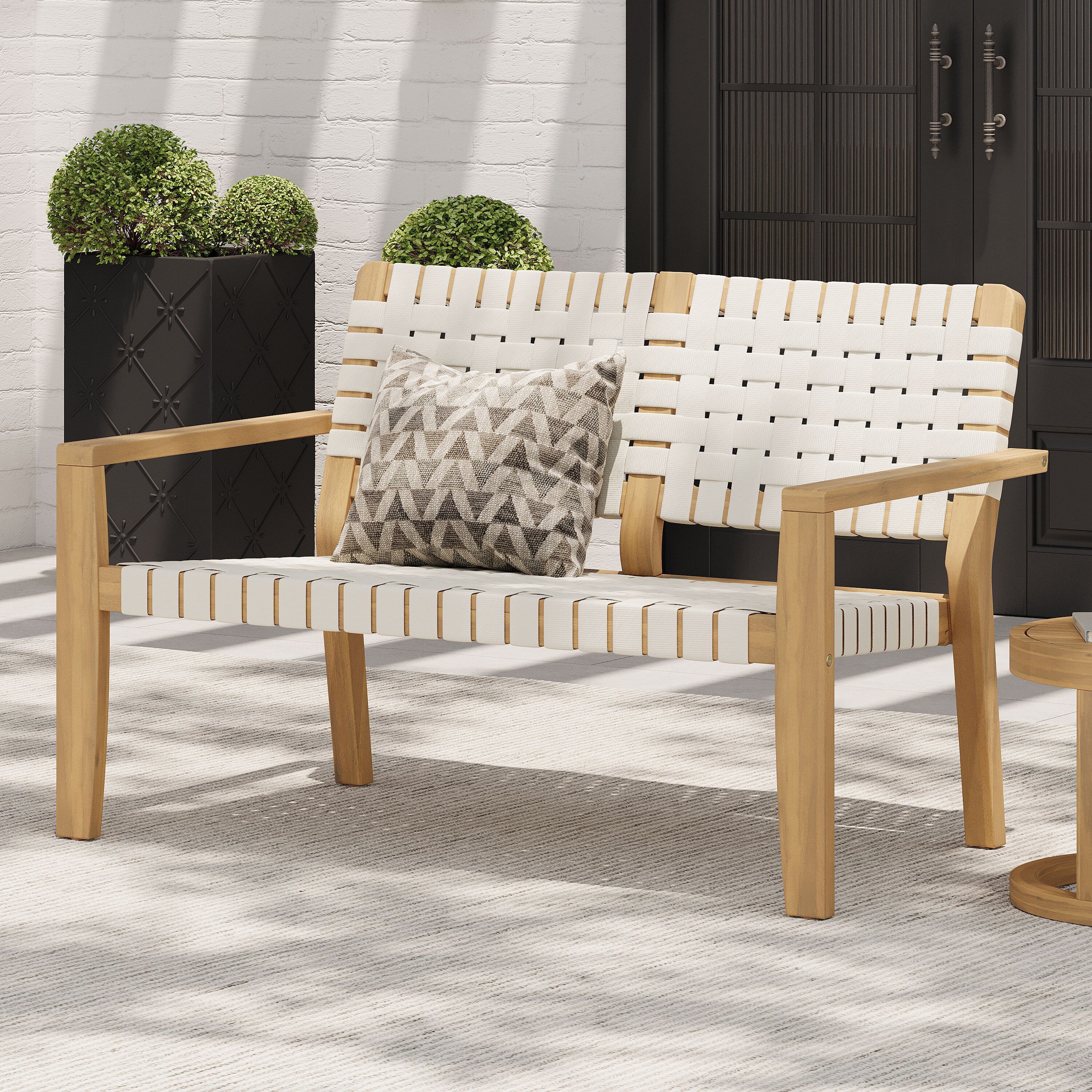 ModernLuxe Patio Furniture Acacia Wood Loveseat Woven Rope Outdoor 2Seater Sofa Deep Seating Porch Loveseat for Garden Backyard Porch Balcony Light | Lowe's