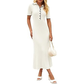 MEROKEETY Women's 2026 Spring Ribbed Maxi Dress Summer V Neck Button Short Sleeve Slim Fit Bodyco... | Amazon (US)