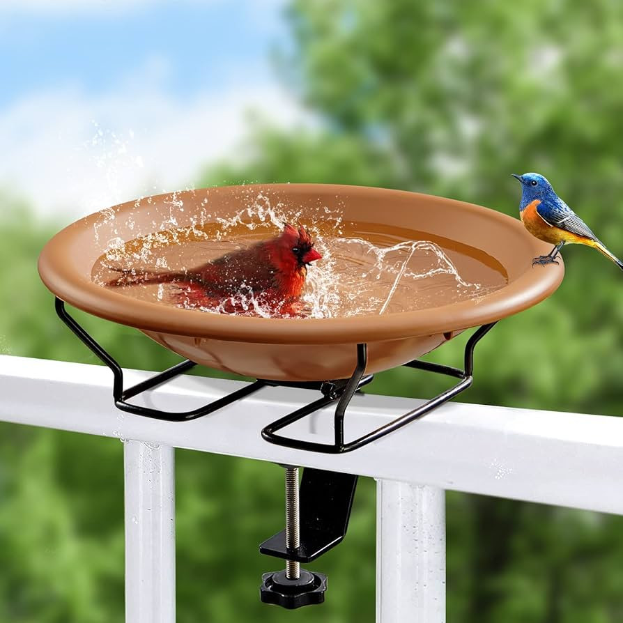 Bird Bath Deck Mounted 12 Inches, Deck Adjustable Steel Clamp 3.5 Inches, Balcony Railing Birdbat... | Amazon (US)