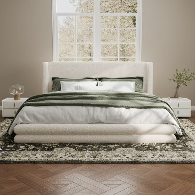 Christopher Knight Home Brock Upholstered Bed  With Boucle Thick Wingback Headboard, White, King | Target