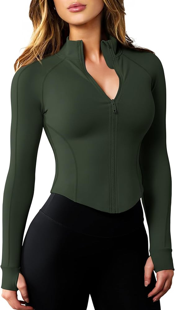 AVGO Women's Workout Jacket Lightweight Zip Up Cropped Yoga Jackets Slim Fit Athletic Tops with T... | Amazon (US)
