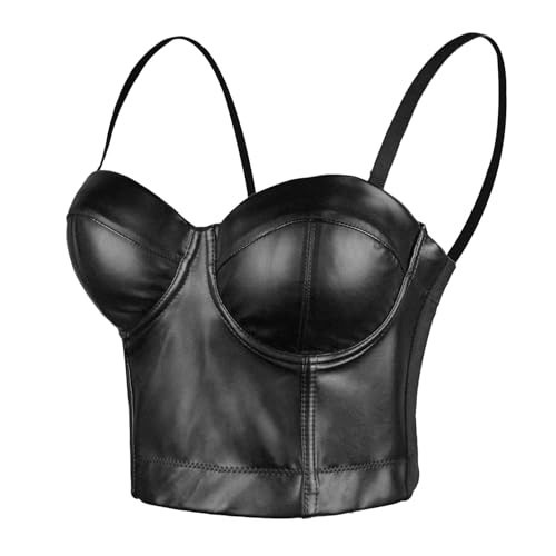 ELLACCI PU Leather Bustier Crop Top Gothic Punk Push Up Women's Corset Top Bra Black Large | Amazon (US)