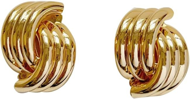 Gold Statement Geometric Dangle Drop Earrings for Women Chunky Trendy Knot Stud | Amazon (US)