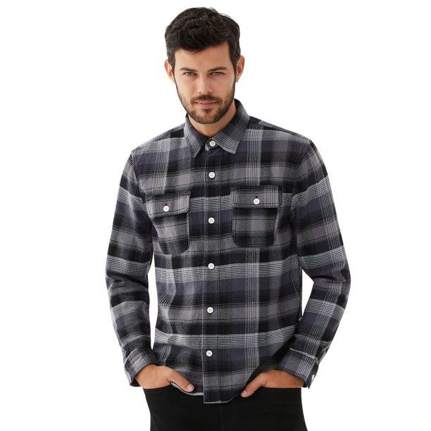 Free Assembly Men's Two-Pocket Flannel Shirt | Walmart (US)