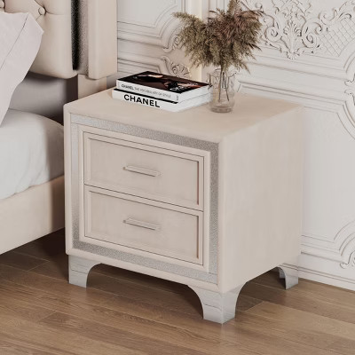 KTMBDW Nightstand, Mid Century Modern Side Table Bedroom with 2 Drawers, Small End Bedside Table for Living Room, Office Small Spaces, Beige | Target