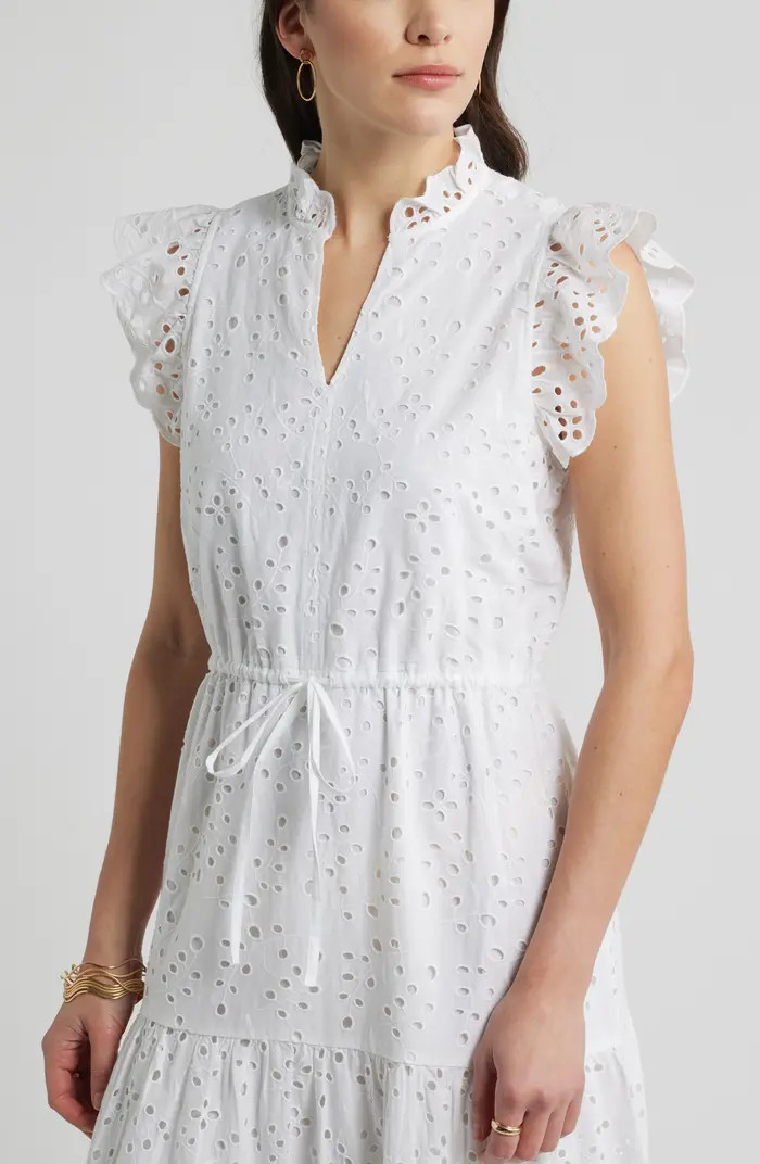 Ruffle Flutter Sleeve Cotton Broderie Anglaise Midi Dress | Nordstrom