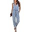 ebossy Women's Summer Sleeveless Tank Top Denim Rompers Drawstring Buttoned Long Pants Jumpsuit | Amazon (US)