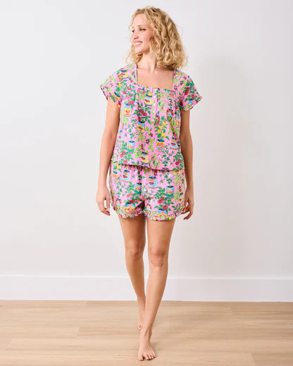 Kitchen Garden - Women's Organic Cotton Pintuck Short Set - Rose | Printfresh
