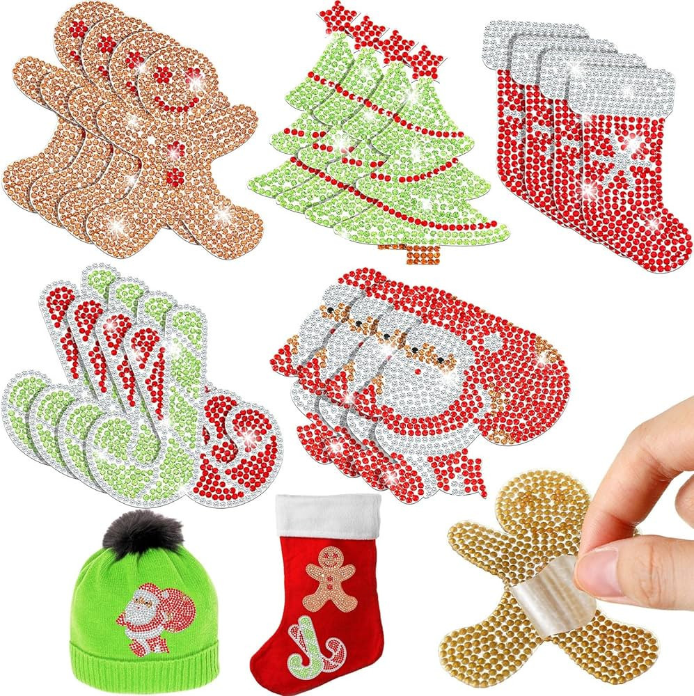 20 Pcs Christmas Rhinestone Iron on Patches Bling Rhinestone Patches Self Adhesive Xmas Embroider... | Amazon (US)