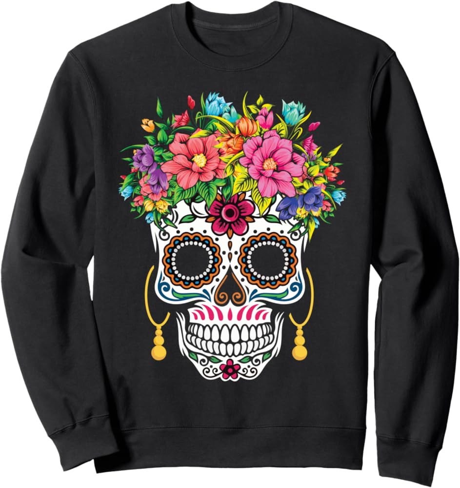 Dia De Los Muertos Day Of The Dead Sugar Skull Halloween Sweatshirt | Amazon (US)