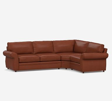 Pearce Roll Arm Leather 3-Piece Sectional with Wedge | Pottery Barn (US)
