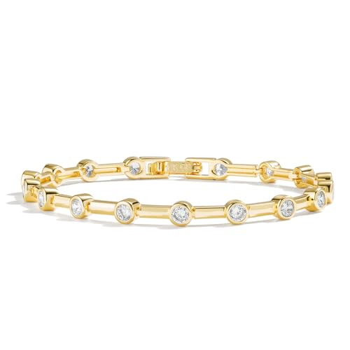 14K Gold Tennis Bracelets for Women - Bezel CZ Bracelet For Women - Simulated Diamonds Princess, ... | Amazon (US)