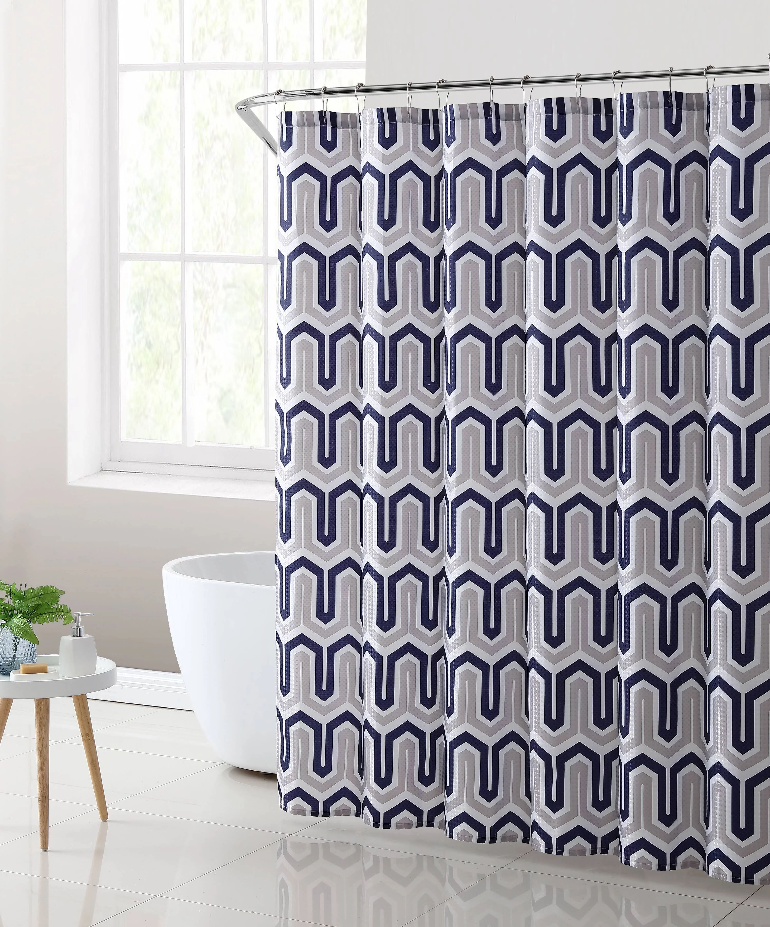 Mainstays London Navy Geometric Polyester Shower Curtain, 70" x 72" | Walmart (US)