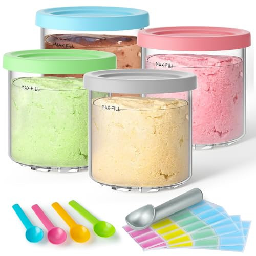 4 Pack Creami Pint Containers and Lids for Ninja with a Metal Spoon, Compatible with Ninja NC299 NC300 NC301 Series Creami Maker Machine Accessories, BPA Free & Dishwasher Safe, Assorted Colors | Amazon (US)