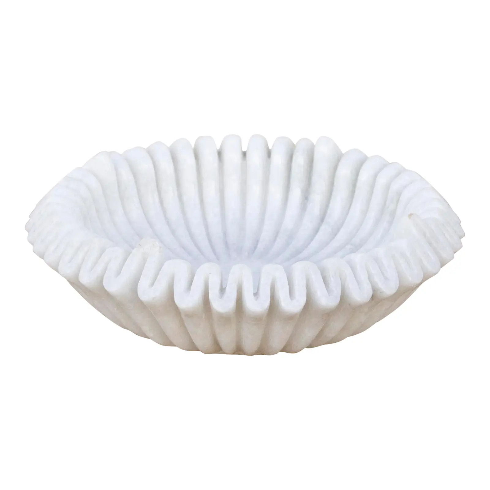 Finely Carved Shell Marble Fruit Bowl | Chairish