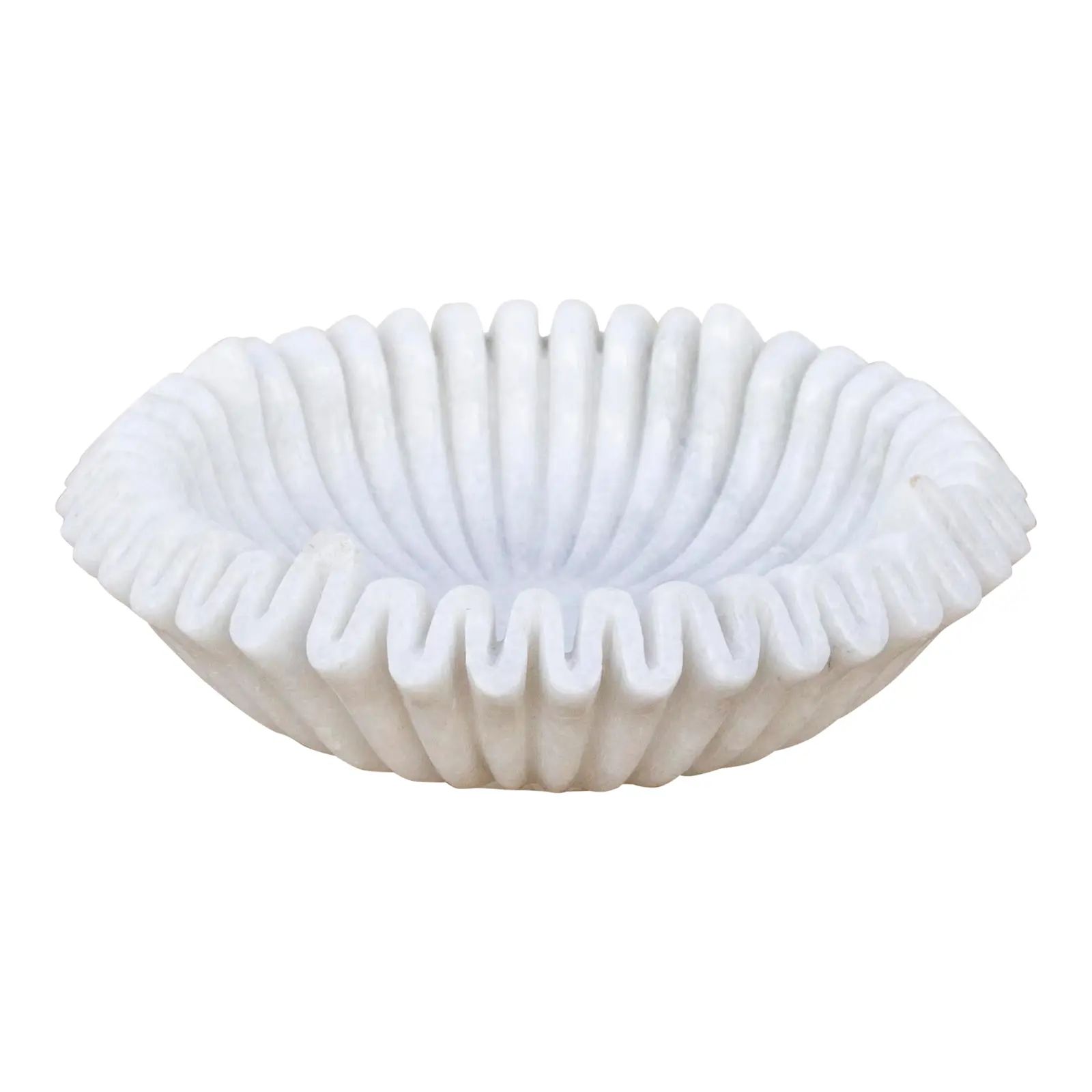Finely Carved Shell Marble Fruit Bowl | Chairish