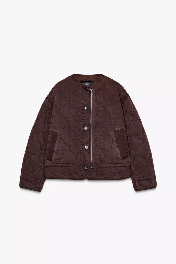 ZARA WOMAN COLLECTIONPadded jacket made of lyocell yarn. Perkins collar and long sleeves. Front p... | Zara UK