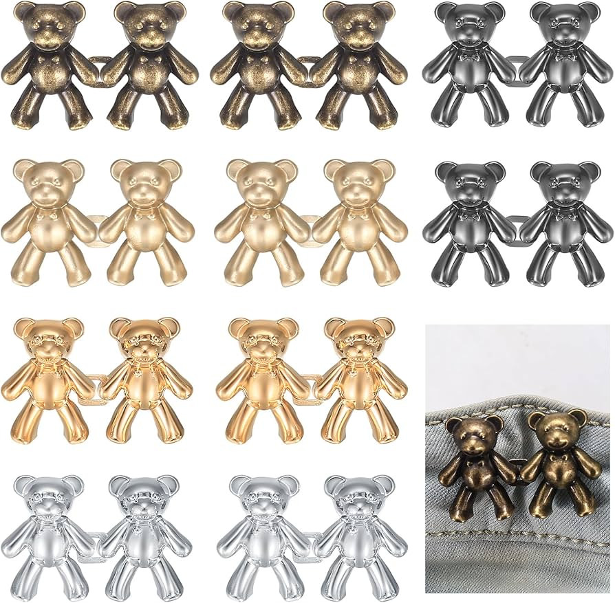 10 Pairs Bear Jeans Button Pins, Bear Tighten Waist Button Pins for Jeans, Cute Bear No Sew Detac... | Amazon (US)