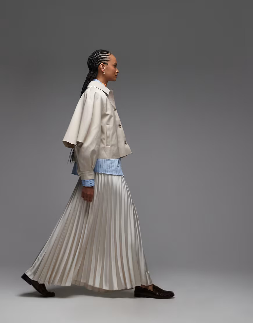 ASOS DESIGN satin pleated maxi skirt in ecru-White | ASOS (Global)