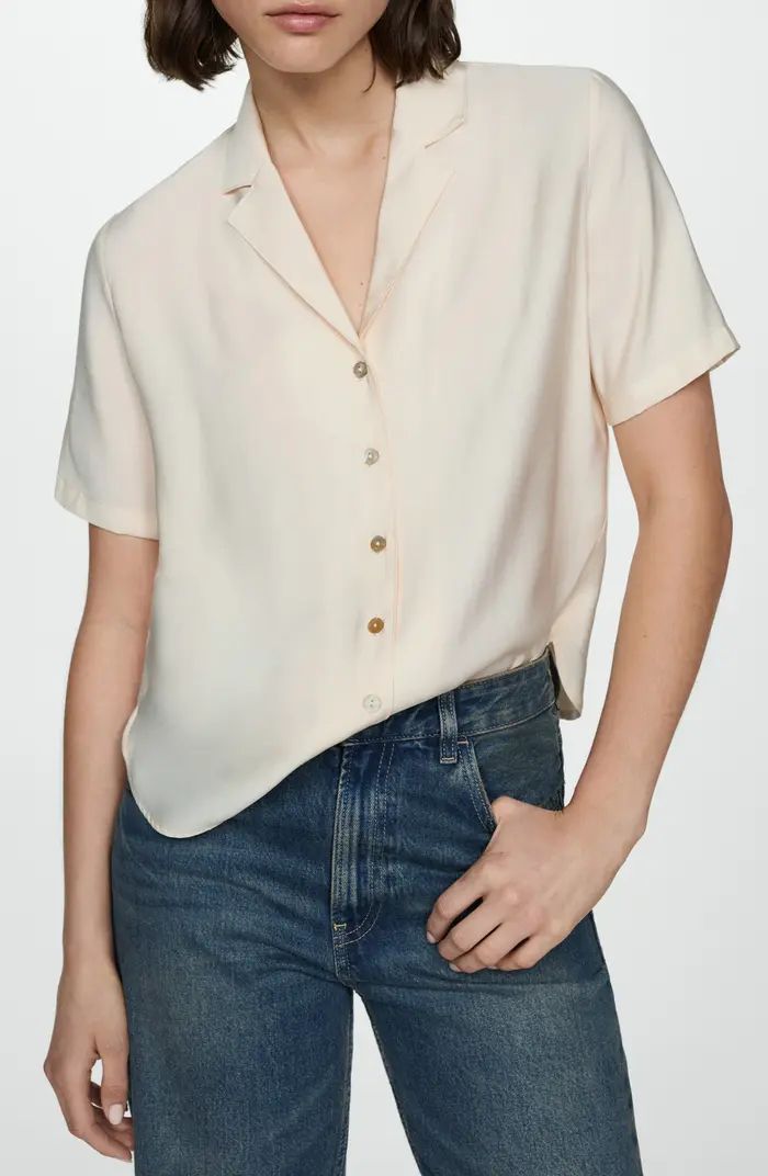 MANGO Short Sleeve Satin Camp Shirt | Nordstrom | Nordstrom