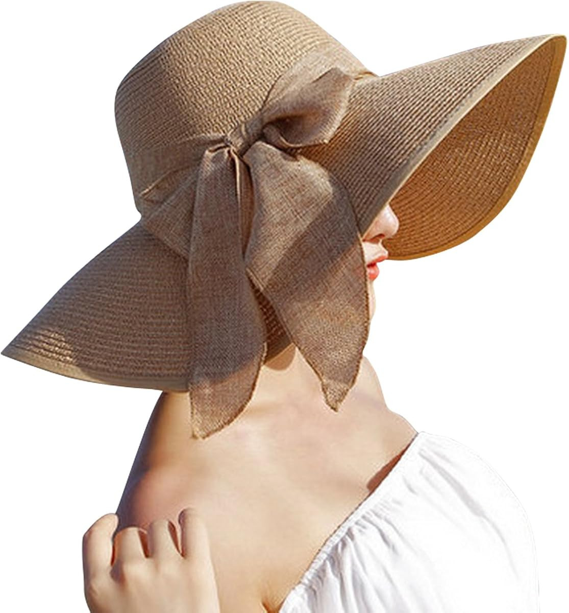 JOYEBUY Women Big Bowknot Straw Hat Floppy Foldable Roll up UV Protection Beach Cap Sun Hat | Amazon (US)