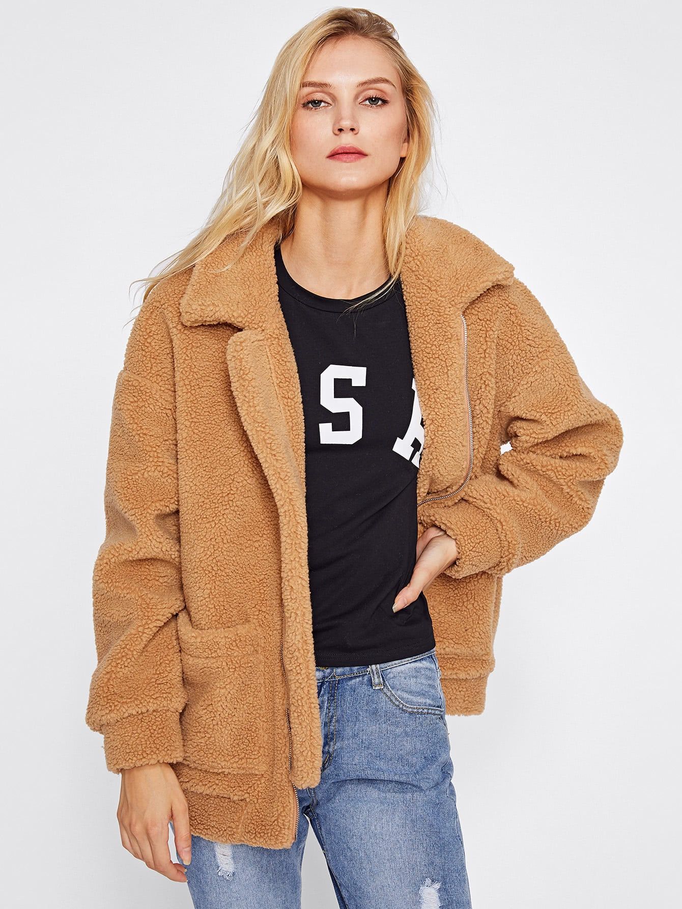 Drop Shoulder Oversized Fleece Jacket | SHEIN