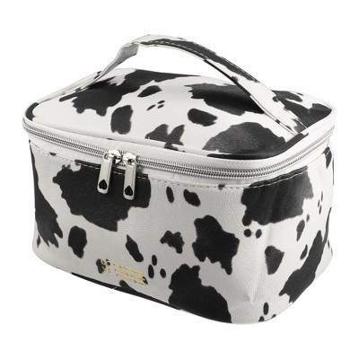 Unique Bargains Makeup Bag Cosmetic Travel Bag Large Makeup Bag Organizer Bag for Women Faux Leather Black White 1Pcs | Target