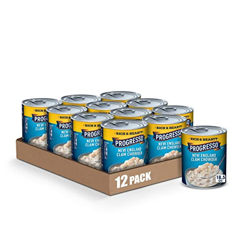 Progresso New England Clam Chowder Soup, Rich & Hearty Canned Soup, Gluten Free, 18.5 oz (Pack of 12) | Amazon (US)