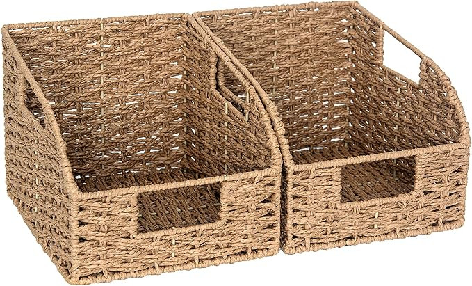 StorageWorks Wicker Baskets for Organizing, Book Baskets, Orange, 2-Pack | Amazon (US)