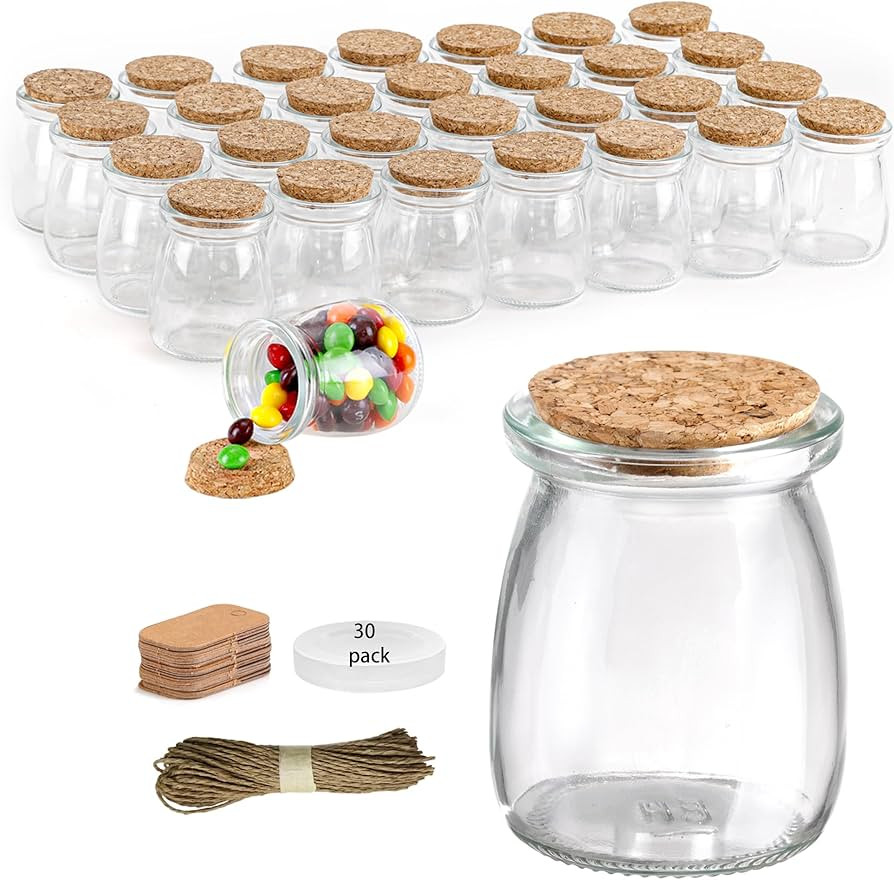 30 Pack Glass Favor Mini Jars, 3.4 oz Small Jars with Cork Lids, Pudding Containers with Lids, Ap... | Amazon (US)