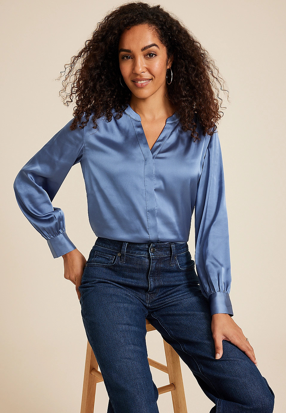 Satin Long Sleeve Blouse | Maurices