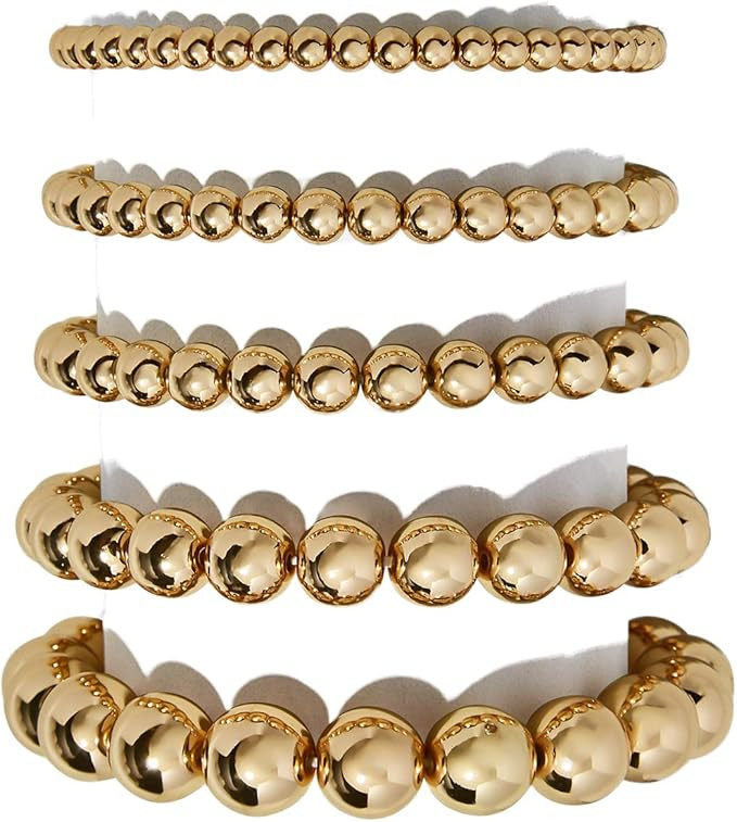 5 Pcs Layer Beads Bracelet for Women Round Beaded Handmade Stretch Bracelet Stack Adjustable Char... | Amazon (US)
