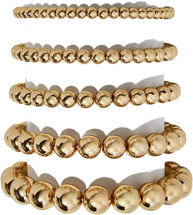 5 Pcs Layer Beads Bracelet for Women Round Beaded Handmade Stretch Bracelet Stack Adjustable Char... | Amazon (US)