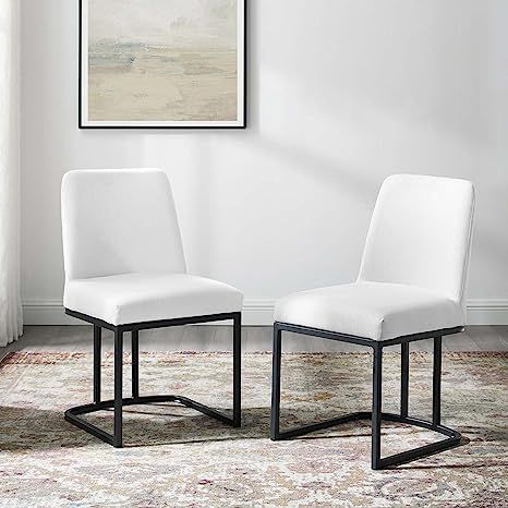 Modway Amplify Upholstered Fabric Sled Base Dining Chair Set of 2, Black White | Amazon (US)