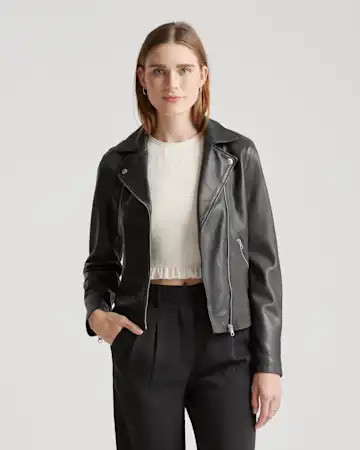 100% Washed Leather Biker Jacket | Quince