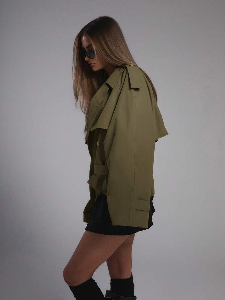 MUSERA Oversized Bindegürtel Kurzmantel Sommer Urlaub Flughafen Herbst Streetwear Herbst, Winter... | SHEIN