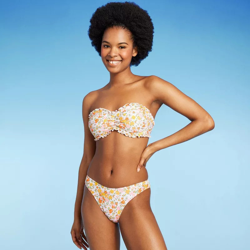 Women's Ruffle Trim Bandeau Bikini Top - Wild Fable™ Multi Floral Print | Target