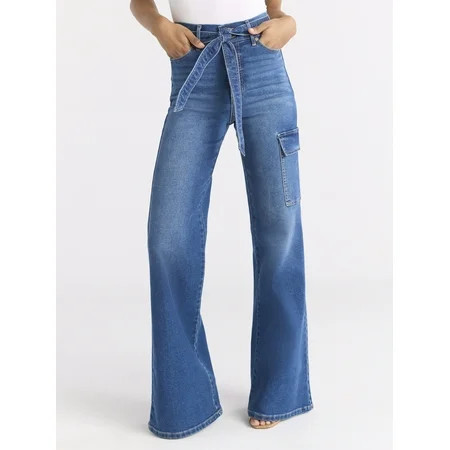 Sofia by Sofia Vergara Women s and Women s Plus Margot Wide Leg High Rise Cargo Jeans with Belt Sizes 0-28W | Walmart (US)
