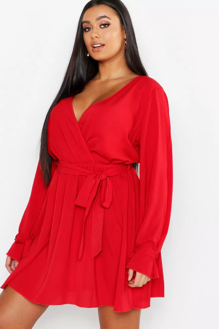 Plus Wrap Tie Waist Skater Dress | Boohoo.com (US & CA)