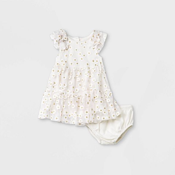 Baby Girls' Floral Mesh Elevated Tulle Dress - Cat & Jack™ Cream | Target