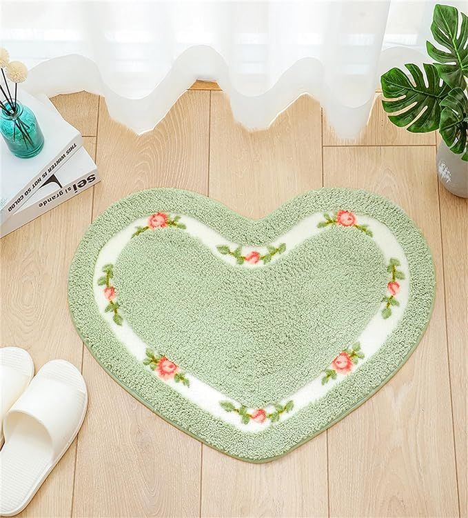 Heart Shaped Floral Rural Style Rug, Water Absorbent Bathroom Floor Mat, Shower Rug Bedroom Livin... | Amazon (US)