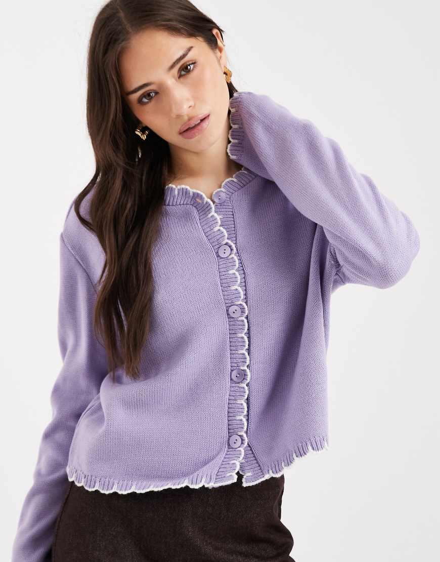 Miss Selfridge blanket stitch cardigan in lilac-Purple | ASOS (Global)