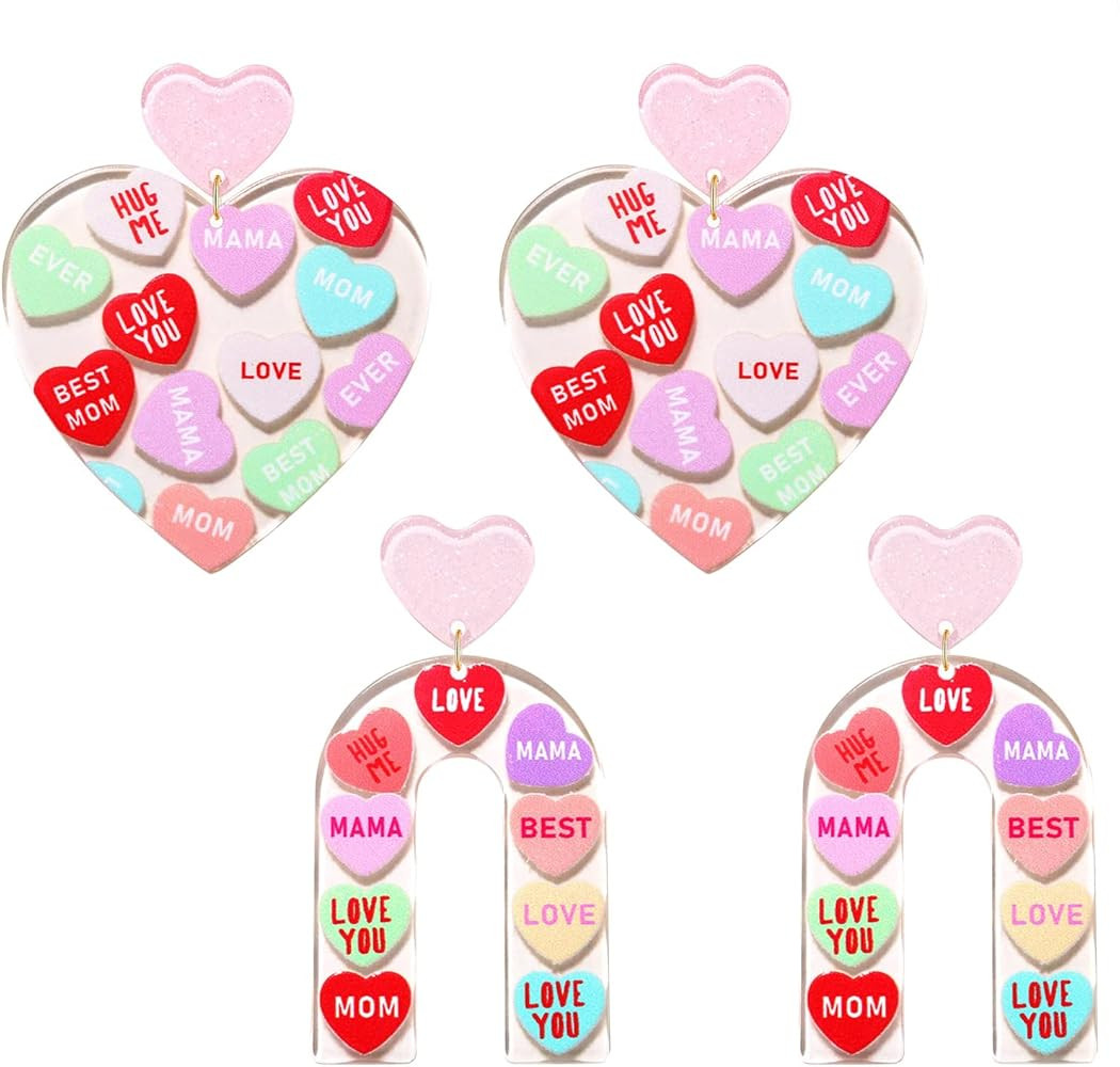 Valentines Day Gifts for Her Heart Earrigns Love Heart Message Printed Lucite Arch Dangle Earring... | Amazon (US)