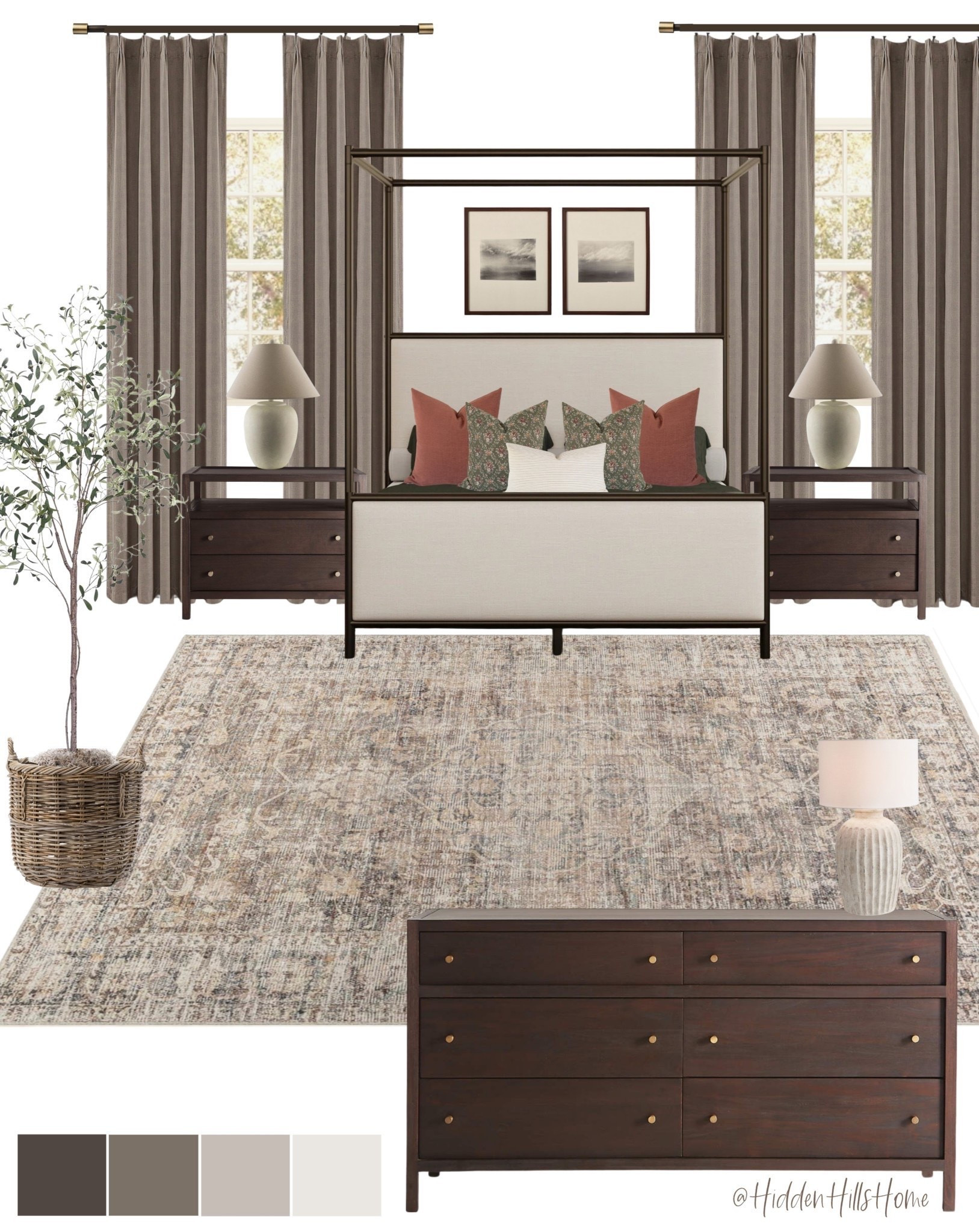 Master bedroom design, master bedroom mood board, home decor ideas, canopy bed, bedding, nightstands, bedroom dresser, bedroom rug, throw pillows, curtains #bedroomm

#LTKHome #LTKSaleAlert #LTKSeasonal