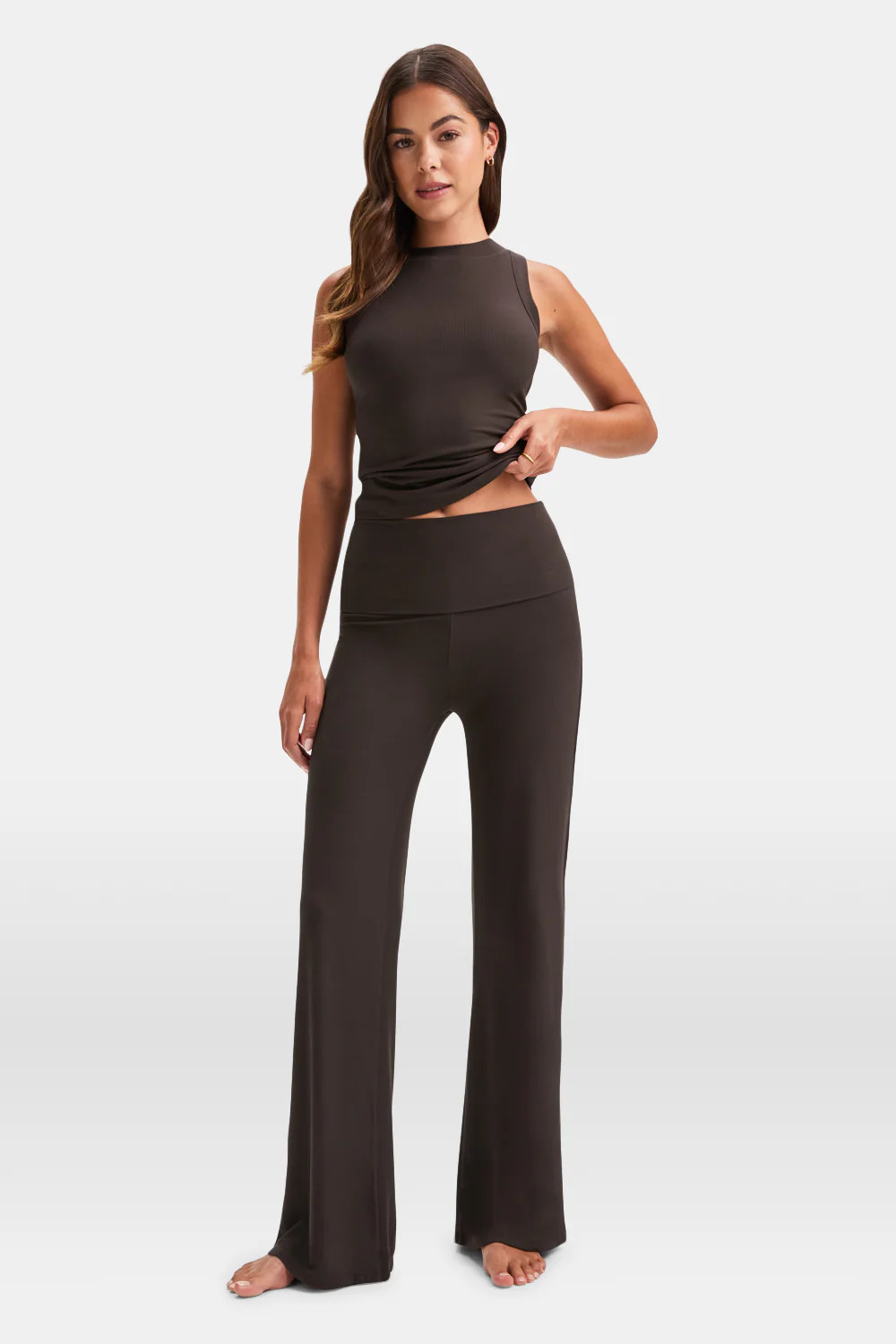 365 Sculpting Lounge Flared Trousers - Espresso | TALA (UK)