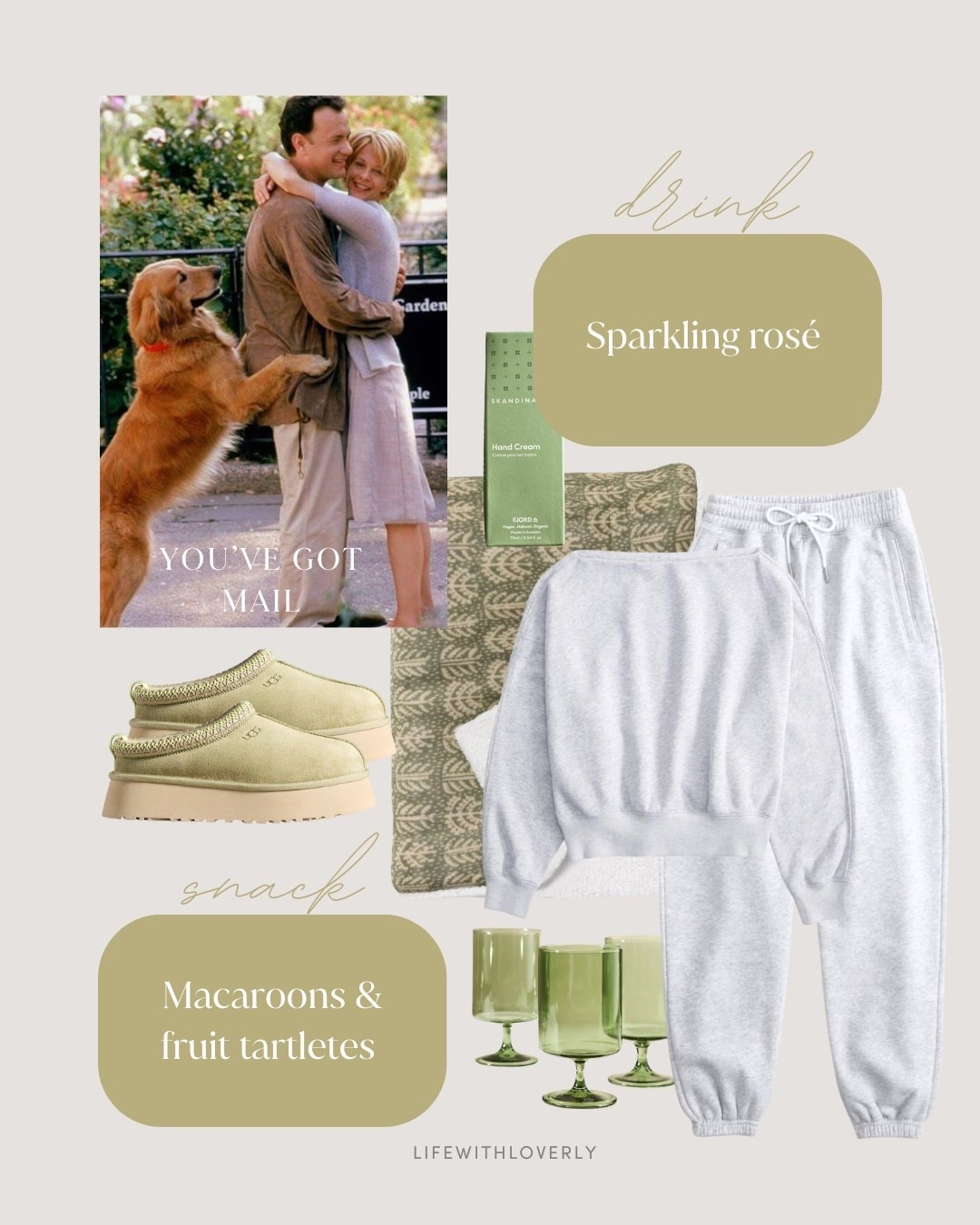 These sage green Ugg slippers are so cute and would make a great gift for so many different people! 

Life with Loverly, girls night in, cozy finds, lounge set, sweatpants, sweatshirt, wine glass, home finds 

#LTKBeauty #LTKHome #LTKSeasonal